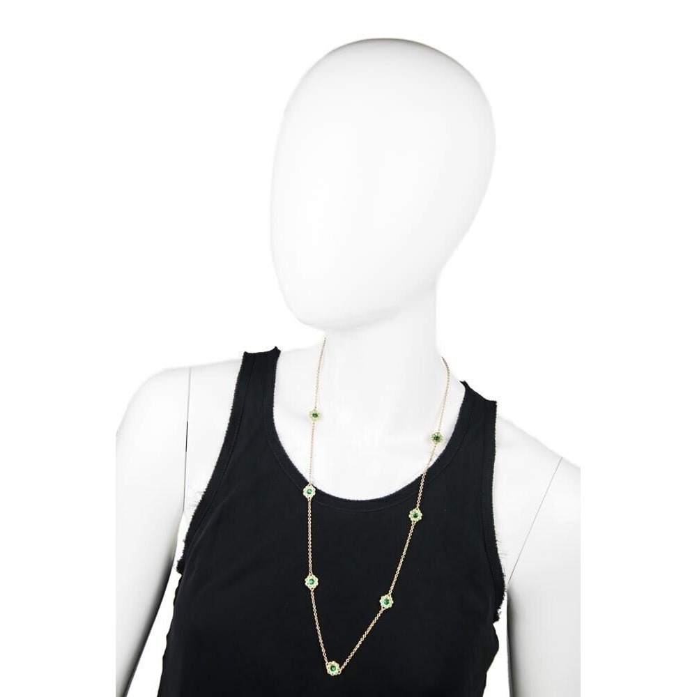 Kate Spade Rhinestone Green Flower Gold Necklace Spring Designer Dainty Girly